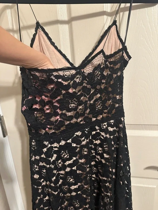 Zara A-Line Lace Spaghetti Strap Mini Dress w Nude Lining, Black, Sz L - Picture 7 of 15
